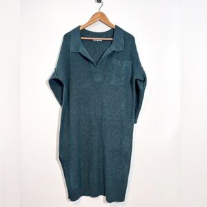 Stitch Fix Dark Green Soft Knit Side Slit Pocket Collared Sweater Dress Size XL